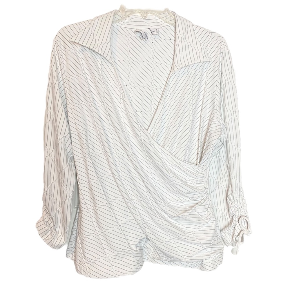 Anne Fontaine Faux Wrap Ruched V-Neck Top,